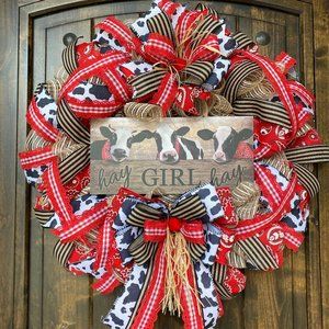 Farmhouse Wreath, Cow Wreath, Country Wreath
